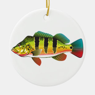 Peacock Bass bright Ocean Gamefish illustration Ceramic Ornament
