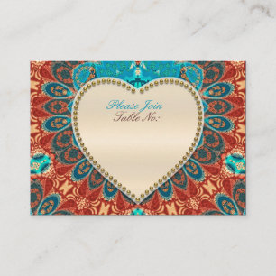 Peacock Batik Aqua Gold Wedding Table Seat Cards