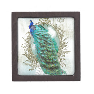 peacock beautiful turquoise vintage shabby bird jewelry box