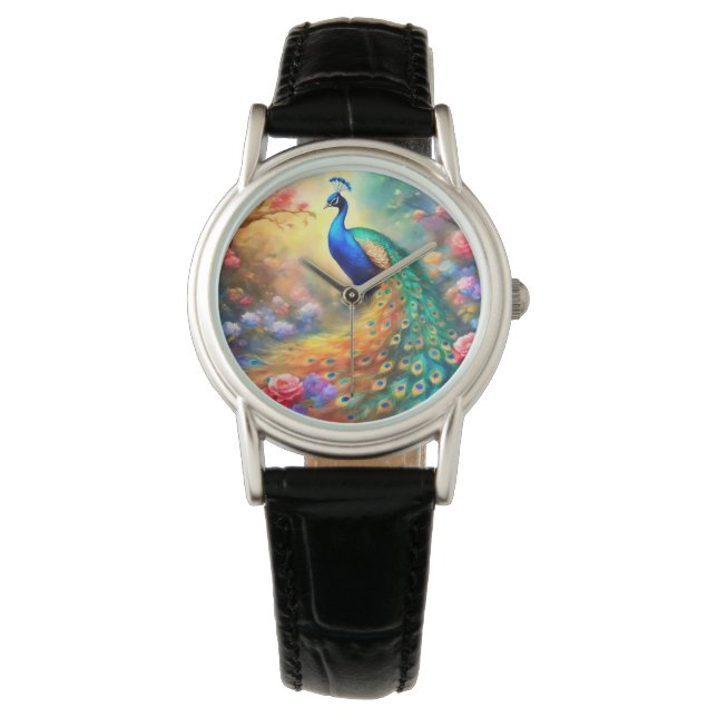 Peacock Bird 100 with flowers Watch (Front)