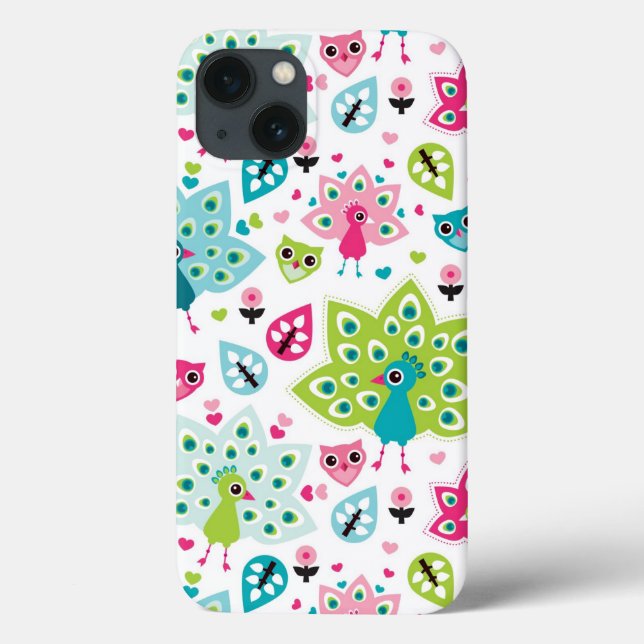 peacock bird and owl Case-Mate iPhone case (Back)