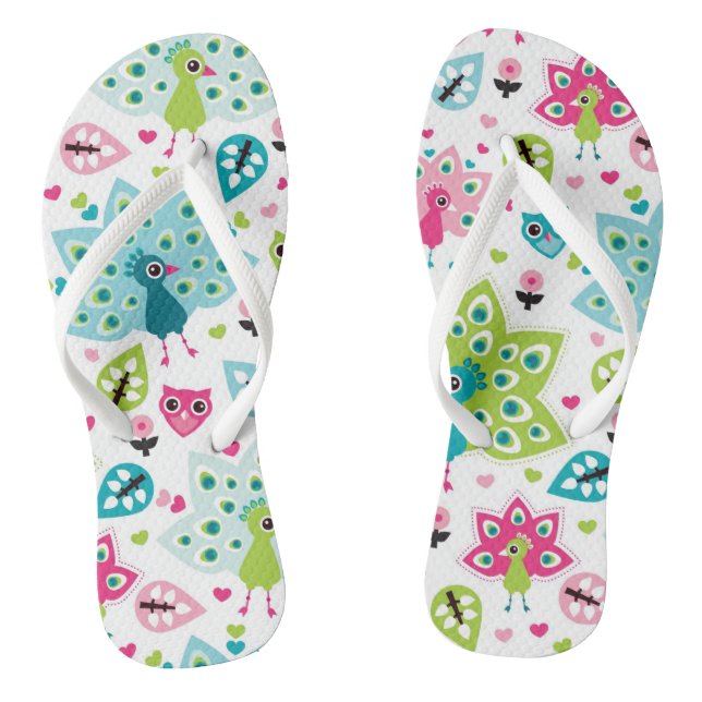 peacock bird and owl flip flops (Footbed)