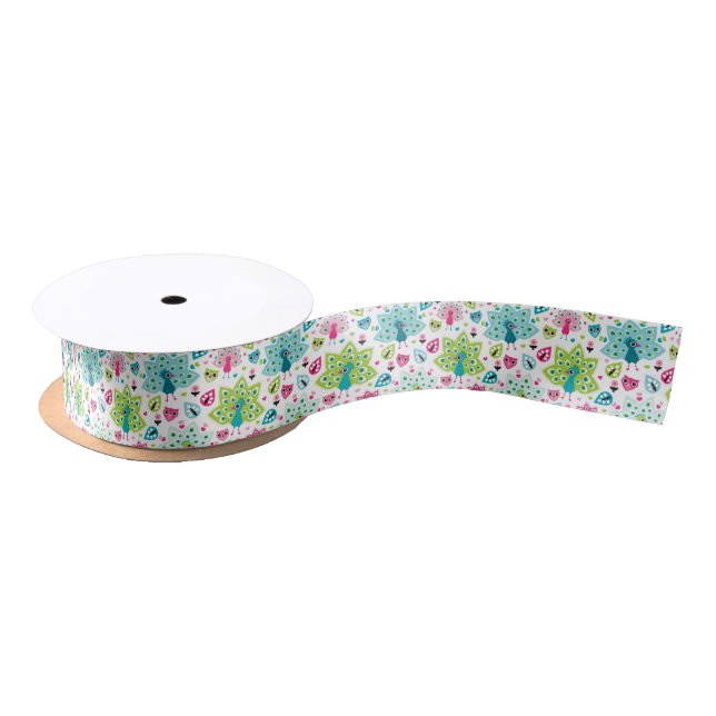 peacock bird and owl satin ribbon (Spool)