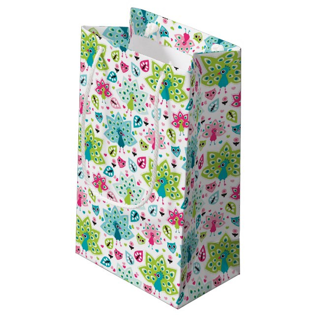 peacock bird and owl small gift bag (Back Angled)