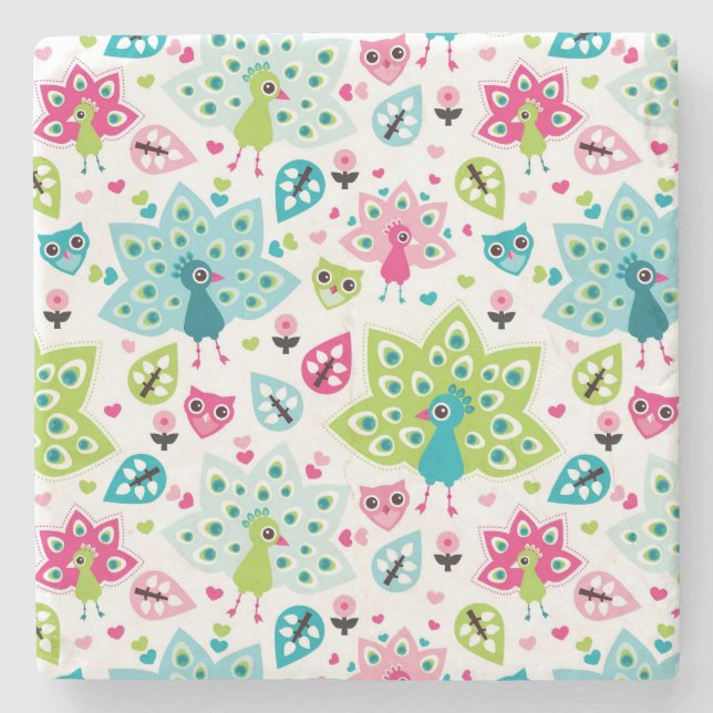 peacock bird and owl stone coaster (Front)