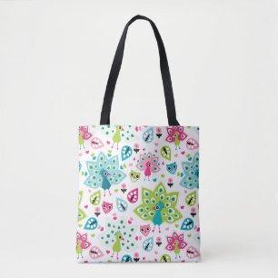 peacock bird and owl tote bag