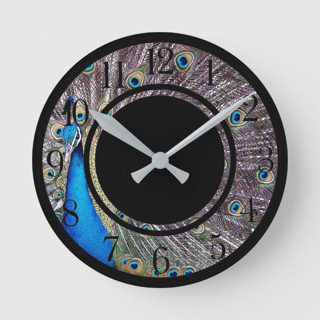 Peacock Bird Animal Feathers Circles Wall Clock (Front)