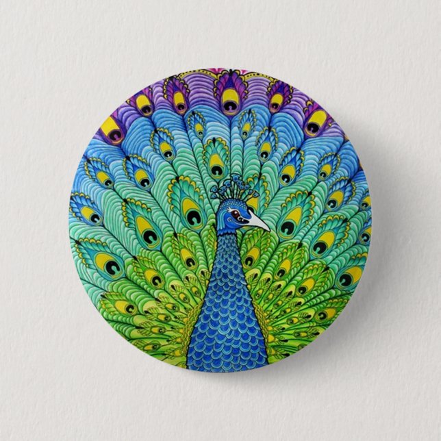 Peacock bird animation 2 inch round button (Front)