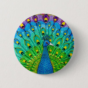 Peacock bird animation 2 inch round button