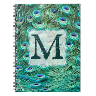 Peacock Bird Feather Monogram Initial Note Book