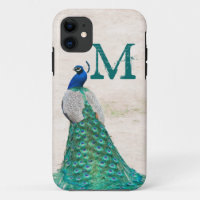 Peacock Bird Feather Teal Monogram IPHONE 5 Case
