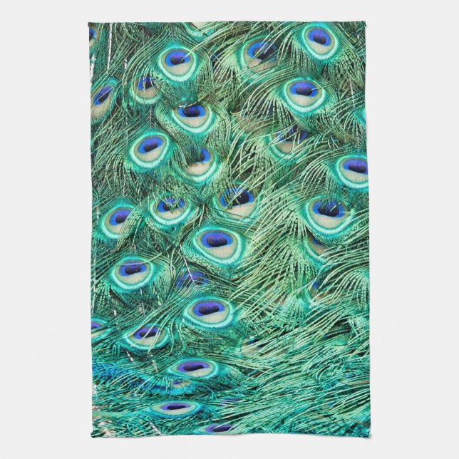 Peacock Bird Feather Teal Turqu Kitchen Dish Towel (Vertical)
