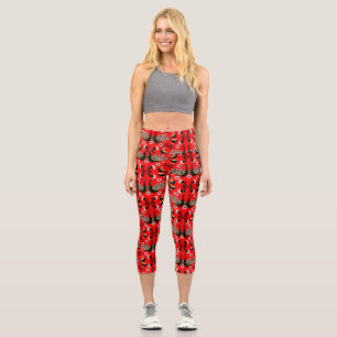Peacock Bird Folk Art. Capri Leggings