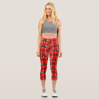 Peacock Bird Folk Art. Capri Leggings
