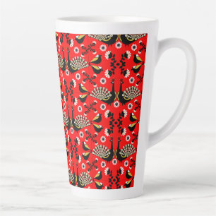 Peacock Bird Folk Art. Latte Mug