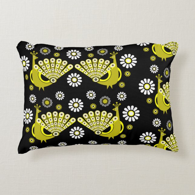 Peacock Bird Graphic Art Accent Pillow (Front)