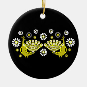 Peacock Bird Graphic Art Ceramic Ornament