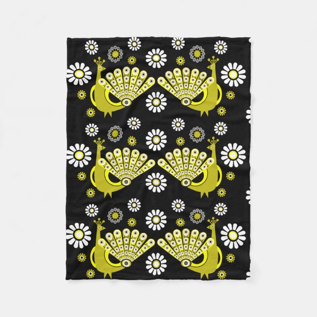 Peacock Bird Graphic Art Fleece Blanket (Front)