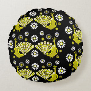 Peacock Bird Graphic Art Round Pillow
