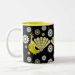 Peacock Bird Graphic Art Two-Tone Coffee Mug