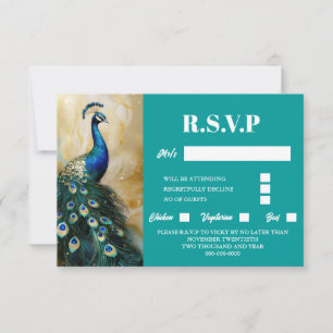 Peacock bird luxury 3D emerald green teal rsvp