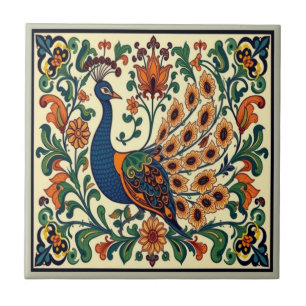 Peacock Bird Morris Morgan Boho Tile