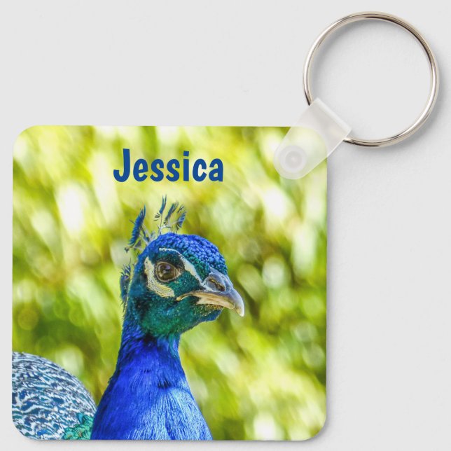 Peacock Bird Personalized Name Keychain (Back)