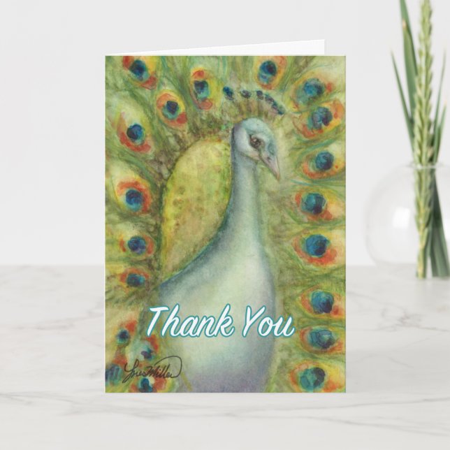 Peacock Bird thank you card Royal blue big eye (Front)