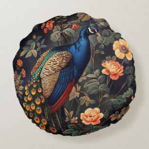 Peacock Bird Vintage Pattern Forest Round Pillow