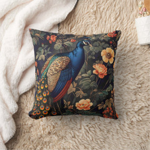 Peacock Bird Vintage Pattern Forest Throw Pillow