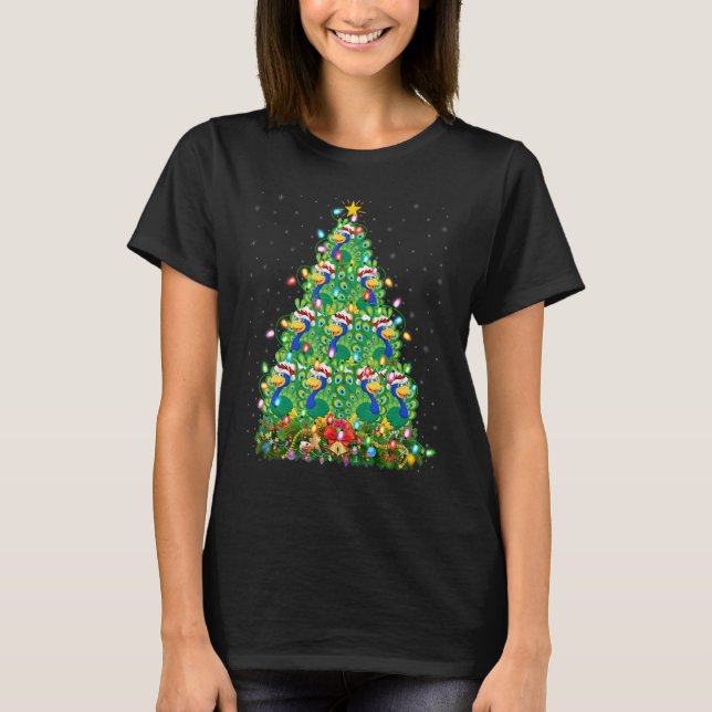 Peacock Bird   Xmas Lights Santa Peacock Christmas T-Shirt (Front)