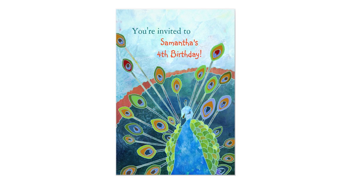 Peacock Birthday  Party  Invitations for Kids Zazzle  ca