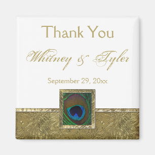 Peacock Blanc, Or Plumes Mariage Faveur Aimant