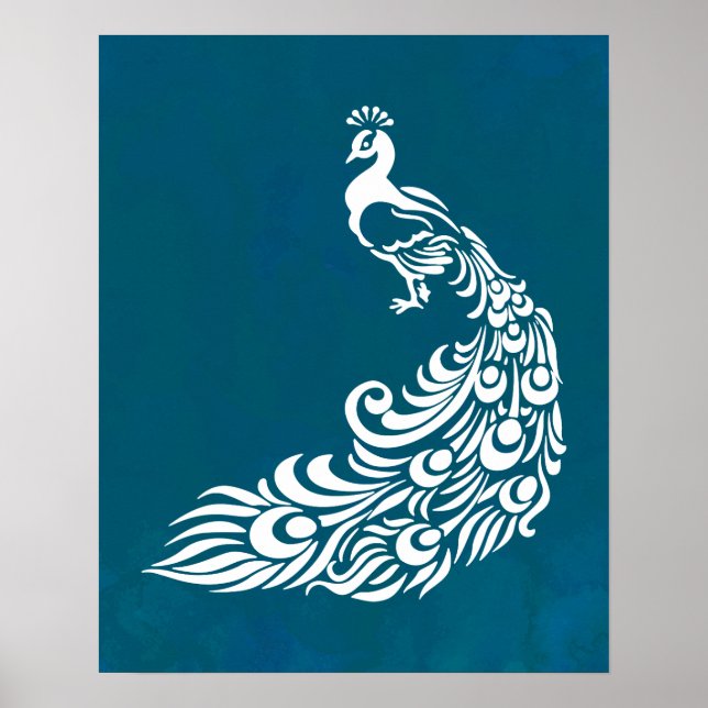 Peacock blanc sur Turquoise Bold Design Art déco é (Devant)