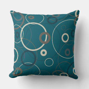 Peacock Blue and Grey Circles   Throw Pillow