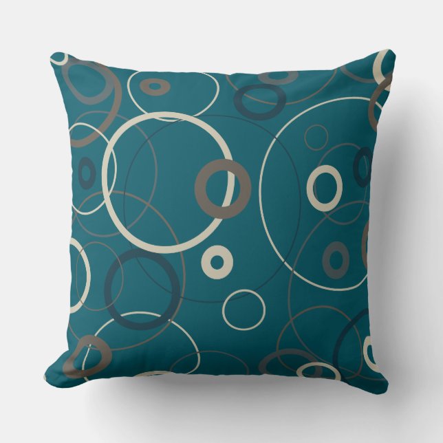 Peacock Blue and Grey Circles   Throw Pillow (Front)