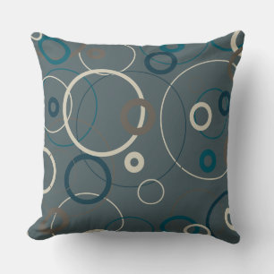 Peacock Blue and Grey Circles Throw Pillow