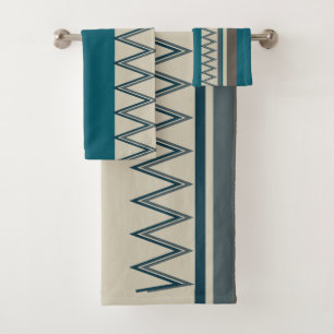 Peacock Blue and Grey Stripes Bath Towel Set