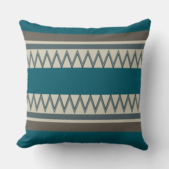 Peacock Blue and Grey Stripes Throw Pillow (Front)