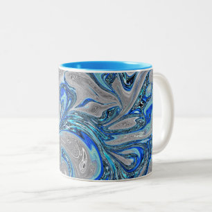 Peacock Blue and Silver Marbled Abstract Two-Tone Coffee Mug