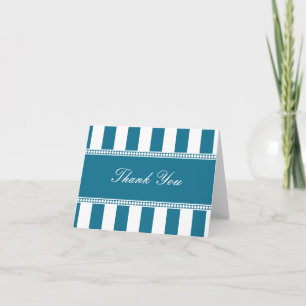 Peacock Blue and White Cafe Stripes Thank You Note