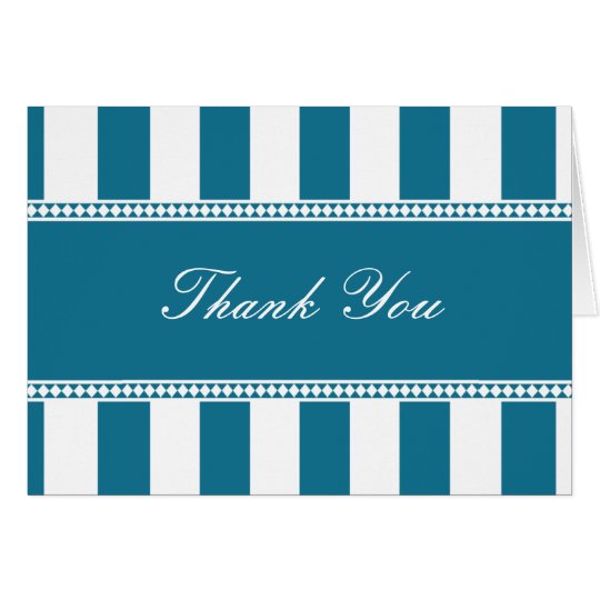 Peacock Blue and White Cafe Stripes Thank You Note Card