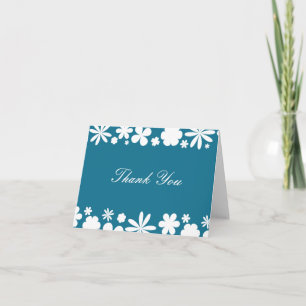 Peacock Blue and White Flower Power Thank You Note Card
