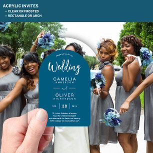 Peacock Blue Arch Acrylic Wedding Invites Modern Invitations