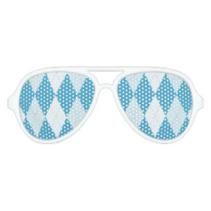 Peacock Blue Argyle Small Diamond Shape Aviator Sunglasses