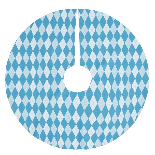 Peacock Blue Argyle Small Diamond Shape Brushed Polyester Tree Skirt (Front)