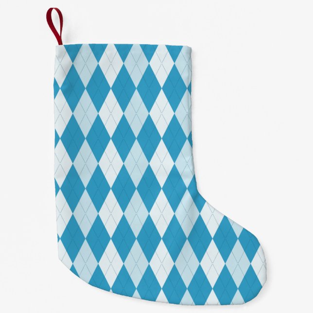 Peacock Blue Argyle Small Diamond Shape Christmas Stocking (Front)