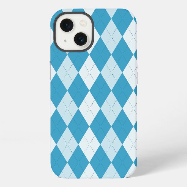 Peacock Blue Argyle Small Diamond Shape iPhone Case (Back)