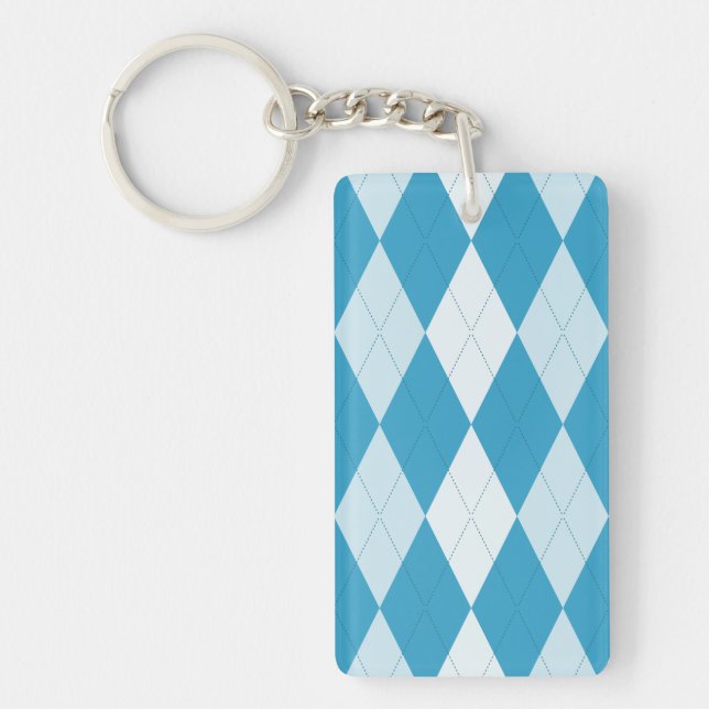 Peacock Blue Argyle Small Diamond Shape Keychain (Front)