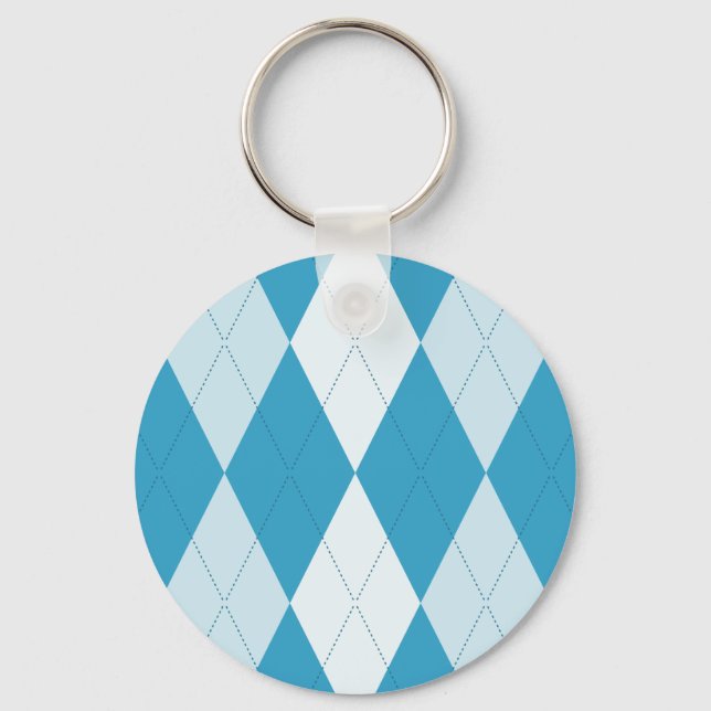 Peacock Blue Argyle Small Diamond Shape Keychain (Front)